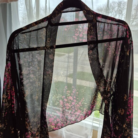 Lightweight Chiffon Open Front Cardigan Front Tie Blouse O/S - Picture 8 of 12